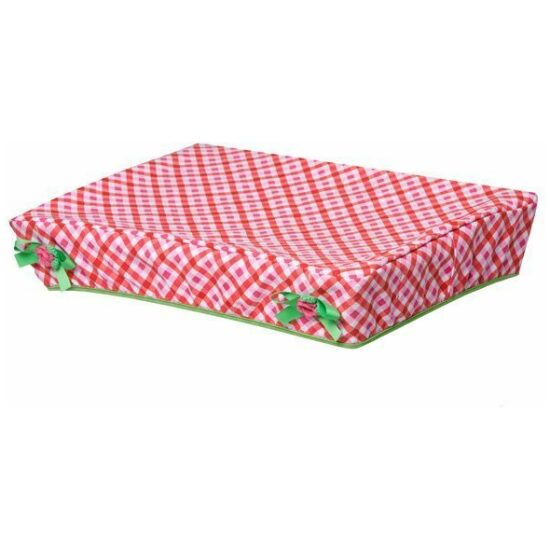 Lief! Krat-afdekhoes Basil cratecover Large canvas geruit m/bloemdeco 50324 Rood / Wit