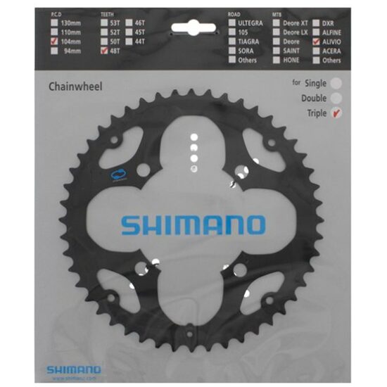 Shimano Kettingblad 48T/104 Shim 7/8V FC-M411 Alivio kett.rand Y1GL98120 BLACK