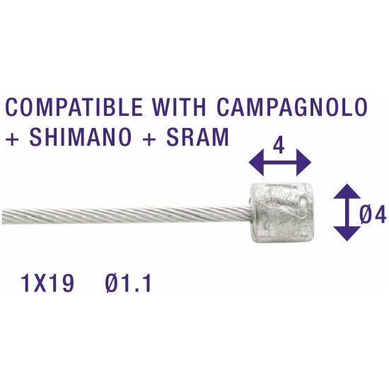 Elvedes Versn.kabel binnen 4m tandem deraill 1.1mm Elv 6472RVS4M 4x4mm rvs Shim/Campa - Afbeelding 2