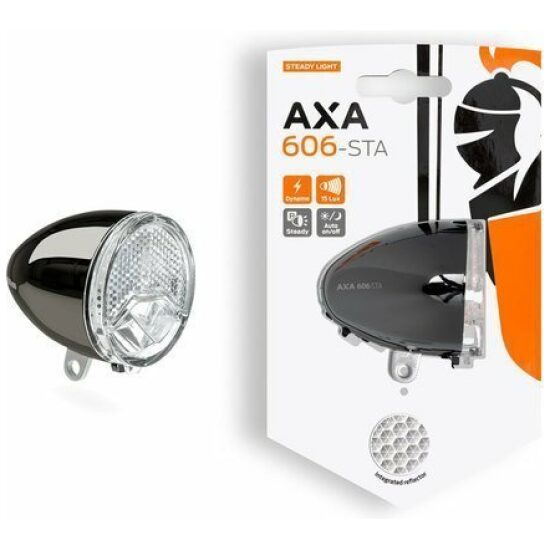 Axa Koplamp dynamo 1Led 606 Steady Auto 15lux darkchrome Dark Chrome