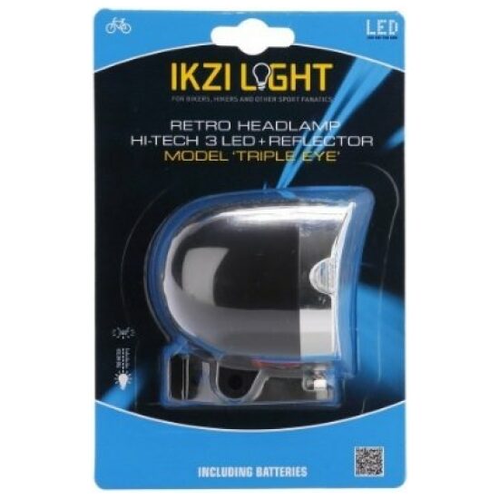 Ikzi Koplamp batt Retro Triple eye 3-led 1434402 Zwart