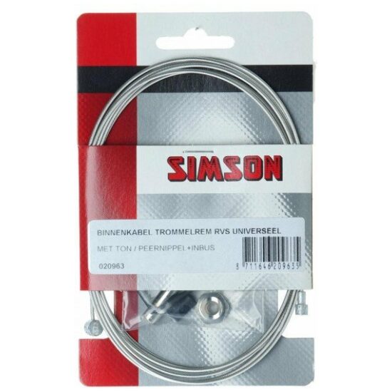 Simson Binnenkabel trommelrem uni met ton/peernippel + inbus stelbout gegalvaniseed S020963 - Afbeelding 2