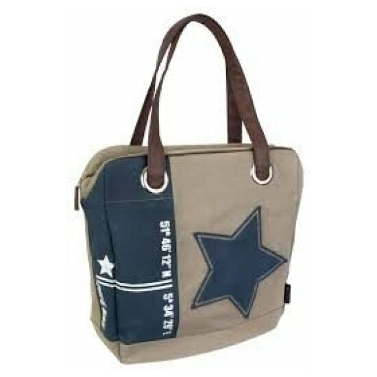 Fast Rider Tas pakaf Shopper FR 201137 Living Life Star beige/blauw canvas 17.5ltr 40x38x12