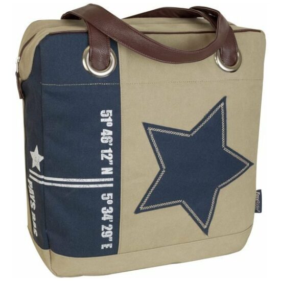 Fast Rider Tas pakaf Shopper FR 201137 Living Life Star beige/blauw canvas 17.5ltr 40x38x12 - Afbeelding 2